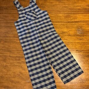 Vintage 70s 80s Twill Plaid Kids  Jumper Overalls Straight Leg Size 4T/5